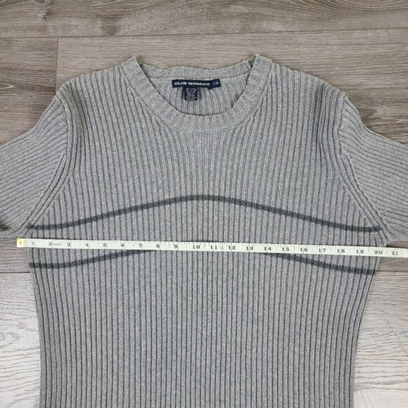 Club Monaco Gray Striped Ribbed Knit Crewneck Sweater Large - Picture 13 of 16